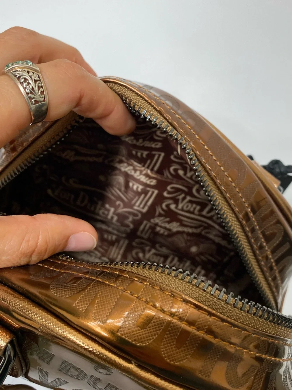 Von Dutch Metallic Bronze Satchel Bag